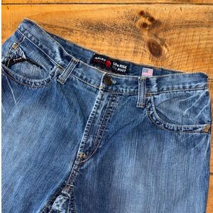 Ariat Mens Fire Resistant Low Rise M4 Boot Cut Denim Blue Jeans Size 35x30